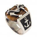 Inel bărbătesc decorat cu simboluri marinărești și anturaj ochi de tigru | Navy Anchor | Statele Unite