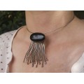 Colier choker cu pandant statement decorat cu onix negru natural |  manufactură în argint | Peru  cca. 1960 -1970