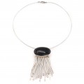 Colier choker cu pandant statement decorat cu onix negru natural |  manufactură în argint | Peru  cca. 1960 -1970