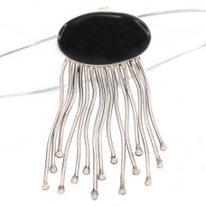 Colier choker cu pandant statement decorat cu onix negru natural |  manufactură în argint | Peru  cca. 1960 -1970 Colier choker cu pandant statement decorat cu onix negru natural |  manufactură în argint | Peru  cca. 1960 -1970