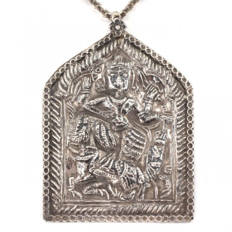 Colier cu veche amuletă hindusă | Krishna & Navagunjara | manufactură în argint | India | început de secol XX