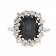 Inel Art Deco din aur alb 18K decorat cu safir natural 3.60 CT & briliante 0.76 CT | Franța  Inel Art Deco din aur alb 18K decorat cu safir natural 3.60 CT & briliante 0.76 CT | Franța