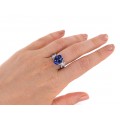 Inel cocktail din aur alb 18k decorat cu diamante naturale 0.90 CT & safir de sinteză | Italia 