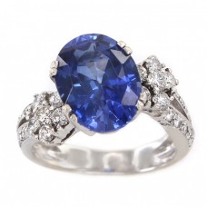 Inel cocktail din aur alb 18k decorat cu diamante naturale 0.90 CT & safir de sinteză | Italia  Inel cocktail din aur alb 18k decorat cu diamante naturale 0.90 CT & safir de sinteză | Italia