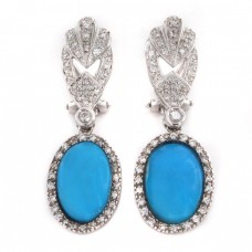 Cercei cocktail Art Deco decorați cu diamante naturale 1 CT & turcoaze naturale reformate | aur alb 14 K & argint | Franța cca. 1940 Cercei cocktail Art Deco decorați cu diamante naturale 1 CT & turcoaze naturale reformate | aur alb 14 K & argint | Franța cca. 1940