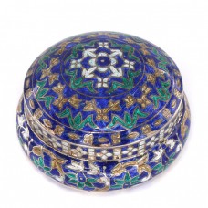 Veche cutiuță din argint gravat și emailat champleve |  Mandala | British Raj - India -  prima jumătate a secolului XX Veche cutiuță din argint gravat și emailat champleve |  Mandala | British Raj - India -  prima jumătate a secolului XX