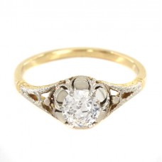 Inel solitar din aur galben și alb 18K decorat cu diamant natural 0.74 CT | Franța cca. 1900 Inel solitar din aur galben și alb 18K decorat cu diamant natural 0.74 CT | Franța cca. 1900
