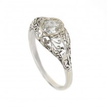 Inel de logodnă din aur alb 18K decorat cu diamant natural 0.56 CT | datat 1932 | Franța 