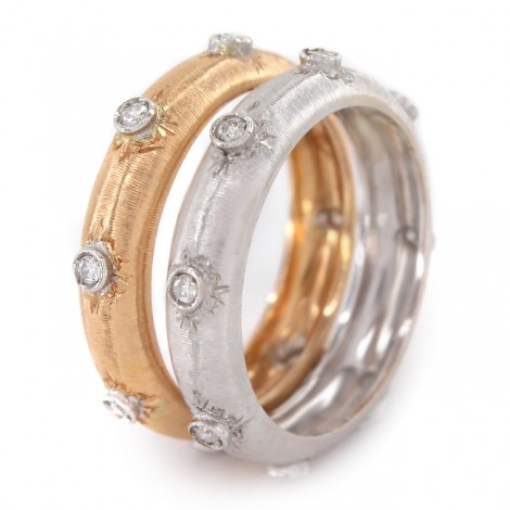 Pereche de inele Companions din aur alb și aur roz 18K decorate cu diamante naturale | Italia anii 2000
