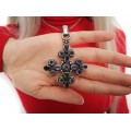 Colier religios cu impresionantă amuletă Crucea Ierusalimului | manufactură în argint & ametiste naturale | India