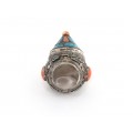 Opulent inel etnic Pashtun din argint decorat cu turcoaze, coral și onix roz | Khorasan - Iran