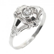 Inel Art Deco din aur alb 18 K decorat cu diamant solitar 0.16 CT | cca. 1935 Inel Art Deco din aur alb 18 K decorat cu diamant solitar 0.16 CT | cca. 1935