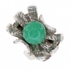 Inel statement brutalist din argint decorat cu aventurin natural | reglabil | Art Studio Jewelry  | cca.1960 Inel statement brutalist din argint decorat cu aventurin natural | reglabil | Art Studio Jewelry  | cca.1960