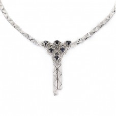 Elegant  colier lavalier stil Art Deco din argint decorat cu safire de sinteză | Germania cca. 1960 Elegant  colier lavalier stil Art Deco din argint decorat cu safire de sinteză | Germania cca. 1960