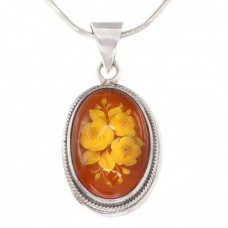 Colier cu pandant decorat cu chihlimbar natural sculptat intaglio | Polonia cca.1970 -1980 Colier cu pandant decorat cu chihlimbar natural sculptat intaglio | Polonia cca.1970 -1980