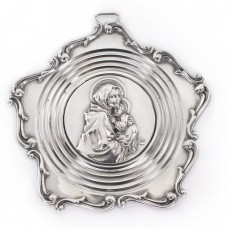 Iconiță din argint pentru bradul de Crăciun | Fecioara Maria cu Pruncul | Italia cca. 1960 Iconiță din argint pentru bradul de Crăciun | Fecioara Maria cu Pruncul | Italia cca. 1960