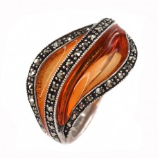 Inel cocktail din argint decorat cu email plique-aj-jour și incrustații de marcasite | Italia post-1970 Inel cocktail din argint decorat cu email plique-aj-jour și incrustații de marcasite | Italia post-1970