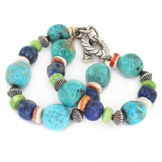 Brățară statement amerindiană din argint decorată cu turcoaze naturale , lapis lazuli și sidef | Statele Unite Brățară statement amerindiană din argint decorată cu turcoaze naturale , lapis lazuli și sidef | Statele Unite