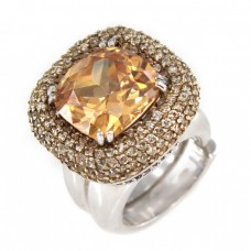 Spectaculos inel cocktail modernist din argint decorat cu topaz și cristale zirconium  Spectaculos inel cocktail modernist din argint decorat cu topaz și cristale zirconium