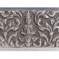 Impresionantă casetă de bijuterii din argint decorată în stil specific budismului Theravada | Siam - Thailanda cca.1940