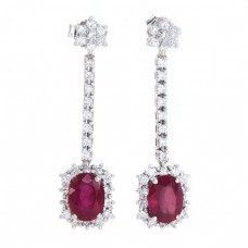 Cercei stil Art Deco din aur alb 18k decorați cu diamante și rubine naturale  Cercei stil Art Deco din aur alb 18k decorați cu diamante și rubine naturale