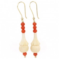 Cercei victorieni din aur 14 k fildeș & coral natural | Marea Britanie cca. 1870 Cercei victorieni din aur 14 k fildeș & coral natural | Marea Britanie cca. 1870