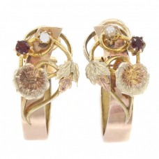 Cercei Art Nouveau din aur 14k decorați cu granate & perle naturale | Franța cca.1905 Cercei Art Nouveau din aur 14k decorați cu granate & perle naturale | Franța cca.1905