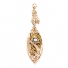 Pandant victorian din aur 14k decorat cu litera S | aur roz, aur galben & perlă naturală | Franța cca.1860 Pandant victorian din aur 14k decorat cu litera S | aur roz, aur galben & perlă naturală | Franța cca.1860