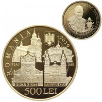 Monedă din aur 500 lei 2019 Vizita Apostolică a Sanctității Sale Papa Francisc în România | tiraj 500 exemplare 