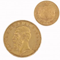 Monedă 20 lei 1890 aur 22 K " PATRIA și DREPTUL MEU " Carol I | stare de conservare aUNC