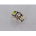 Inel Art Deco din argint decorat cu pietre naturale | peridot, citrin, ametist & marcasite | Franța