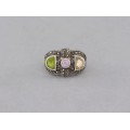 Inel Art Deco din argint decorat cu pietre naturale | peridot, citrin, ametist & marcasite | Franța