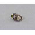 Inel Art Deco din argint decorat cu pietre naturale | peridot, citrin, ametist & marcasite | Franța