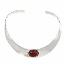 Colier choker din argint decorat cu agat carneol natural | Mexic cca. 1990 Colier choker din argint decorat cu agat carneol natural | Mexic cca. 1990