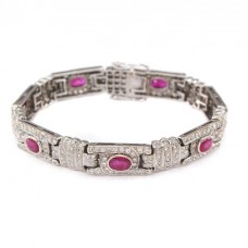 Brațară Art Deco din aur 18K decorată cu rubine 4 CT și diamante naturale 3.20 CT  Brațară Art Deco din aur 18K decorată cu rubine 4 CT și diamante naturale 3.20 CT