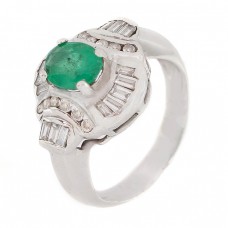 Inel cocktail Art Deco din aur alb 18k decorat cu smarald și diamante naturale 0.62 CT | cca.1920 - 1930 Inel cocktail Art Deco din aur alb 18k decorat cu smarald și diamante naturale 0.62 CT | cca.1920 - 1930