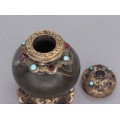 Flacon victorian pentru parfum sculptat în agat & montat în argint aurit incrustat cu granate și turcoaze naturale |  Marea Britanie cca.1850