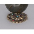 Flacon victorian pentru parfum sculptat în agat & montat în argint aurit incrustat cu granate și turcoaze naturale |  Marea Britanie cca.1850