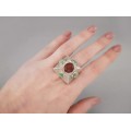 Spectaculos inel Poison Ring semnat de reputatul orfevru Roland Daraspe | argint & agate | Franța cca 1990