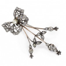 Broșă Louis XVI din aur 12k și argint decorată cu diamante faux ( paste stones ) | Franța cca.1800 Broșă Louis XVI din aur 12k și argint decorată cu diamante faux ( paste stones ) | Franța cca.1800