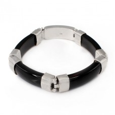 Brățară statement unisex din argint și onix negru natural | anii 2000 Brățară statement unisex din argint și onix negru natural | anii 2000