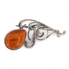 Broșă vintage stil Art Nouveau din argint și chihlimbar baltic natural | Polonia cca. 1970 Broșă vintage stil Art Nouveau din argint și chihlimbar baltic natural | Polonia cca. 1970