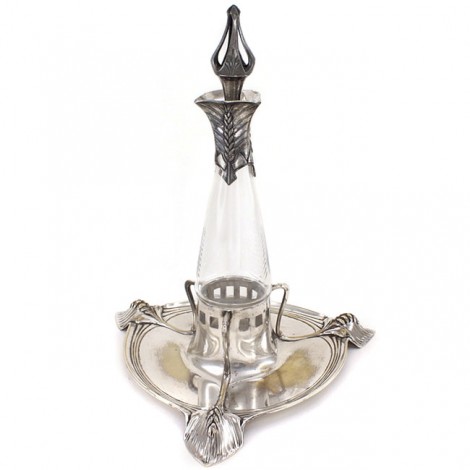 Decantor Art Nouveau pentru lichior | atelier WMF | alamă argintată | Germania cca. 1906