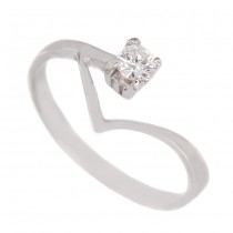 Rafinat inel din aur alb 18k decorat cu diamant solitar 0.15 CT | atelier Melani & Busio | cca. 1965