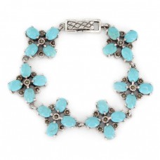 Brățară vintage din argint decorată cu turcoaze naturale Kingman și marcasite | Statele Unite  Brățară vintage din argint decorată cu turcoaze naturale Kingman și marcasite | Statele Unite