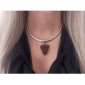 Colier choker cu pandant statement din argint decorat cu agat carneol Druzy 