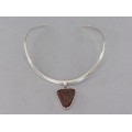 Colier choker cu pandant statement din argint decorat cu agat carneol Druzy 