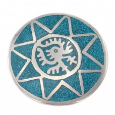 Pandant - broșă Aztec Revival din argint intarsiat cu mozaic de turcoaz natural | Mexic cca. 1960 Pandant - broșă Aztec Revival din argint intarsiat cu mozaic de turcoaz natural | Mexic cca. 1960