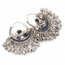 Vechi cercei etnici Kuchi manufacturați în argint intarsiat cu lapis-lazuli natural | Afganistan Vechi cercei etnici Kuchi manufacturați în argint intarsiat cu lapis-lazuli natural | Afganistan