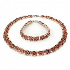 Demi-parure scandinav mid-century | brățară și colier din argint emailat champleve | Norvegia cca.1960 Demi-parure scandinav mid-century | brățară și colier din argint emailat champleve | Norvegia cca.1960
